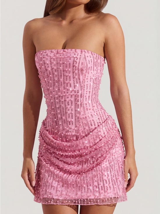 Oh Polly Dresses & Skirts - OHPOLLY Embellished Pink Draped Mini Dress